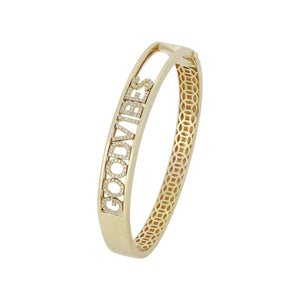 14KT Gold Diamond GOOD VIBES Bangle Bracelet - DilaraSaatci