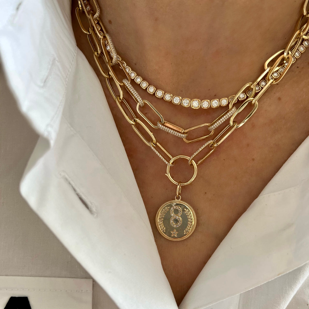 14KT Gold Diamond Alana Link Chain Charm Necklace