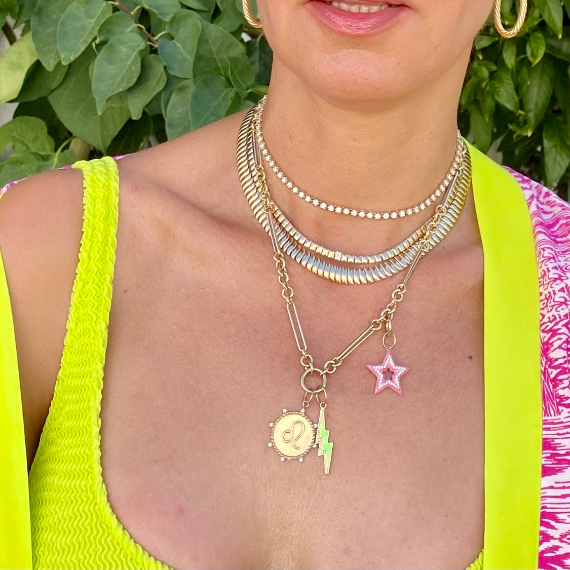 14KT Gold Diamond Pink Star Pendant Charm