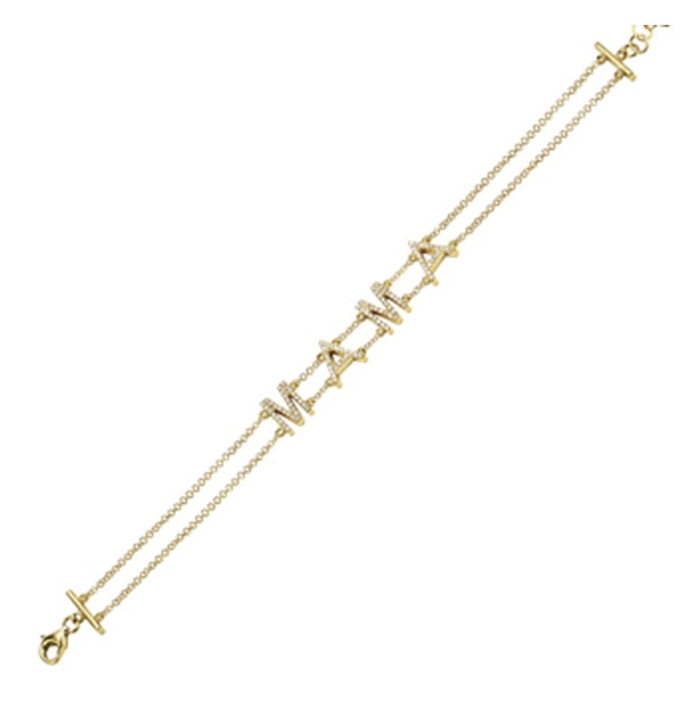 14KT Gold Diamond MAMA Bracelet on chain