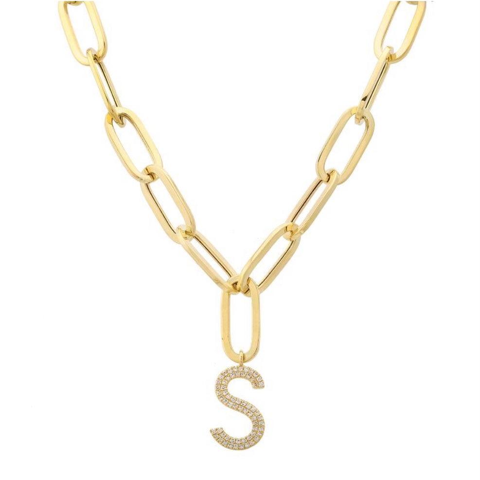 14KT Gold Diamond Initial Link Necklace