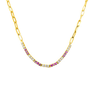 
                
                    Load image into Gallery viewer, 14KT Gold Diamond Pink Sapphire on Paperclip Chain Necklace
                
            