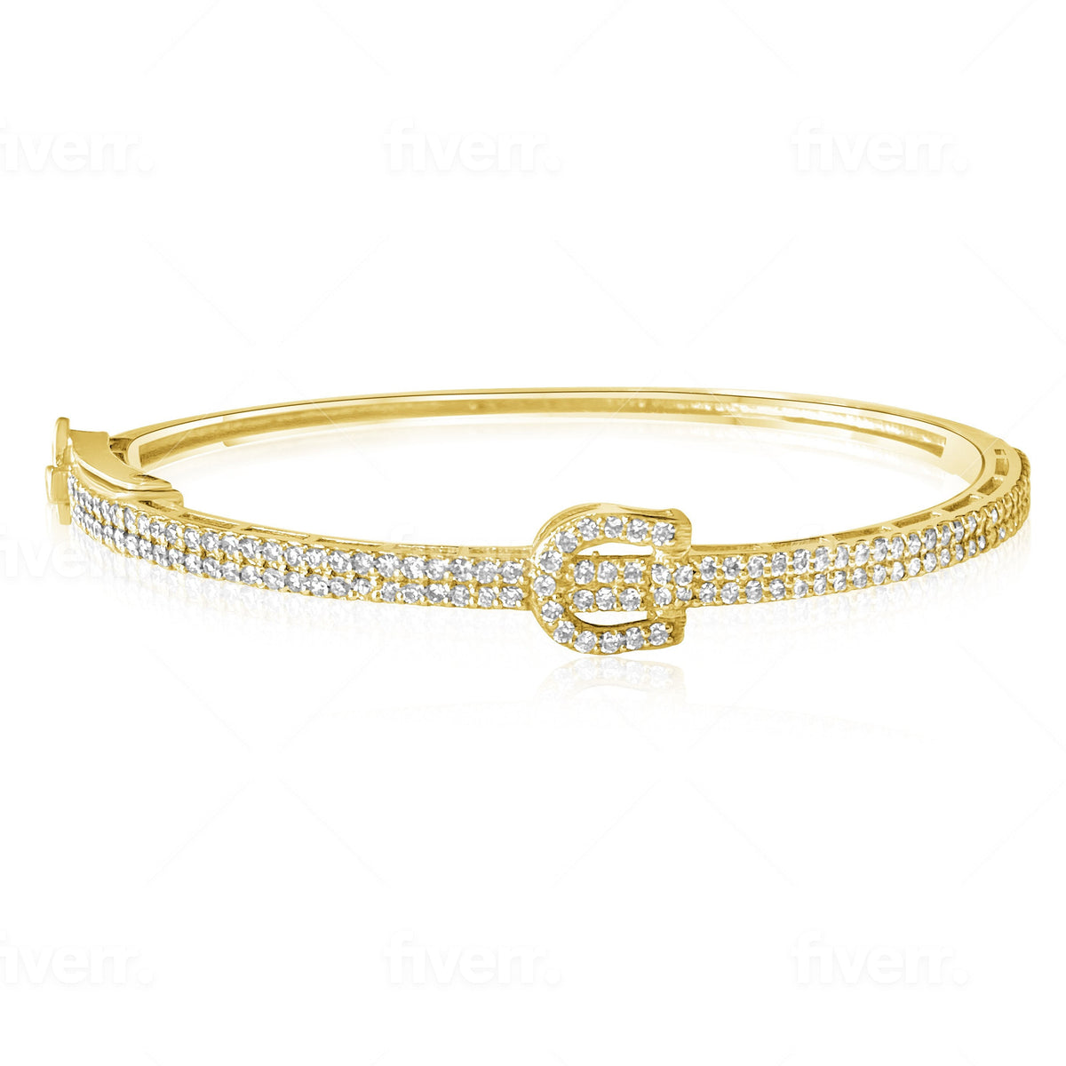 14KT Gold Diamond Buckle Bangle Bracelet