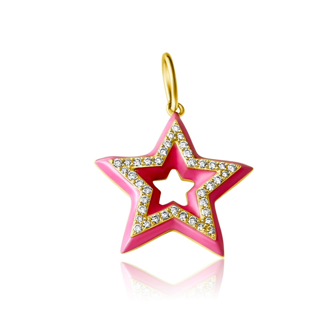 14KT Gold Diamond Pink Star Pendant Charm