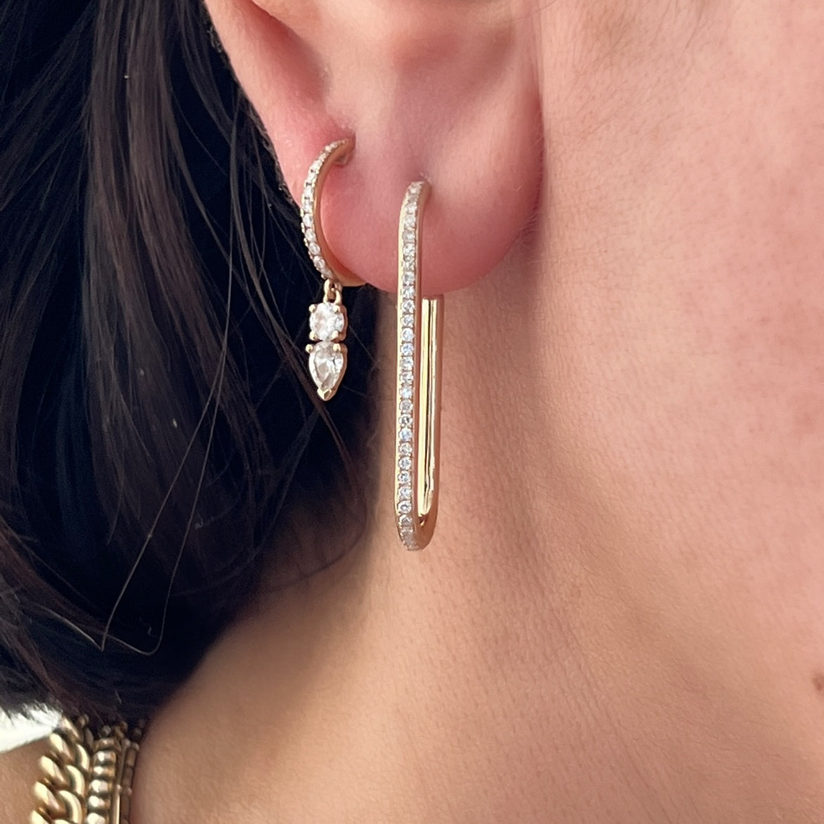 14KT Gold Diamond Renee Elongated Hoop Earrings