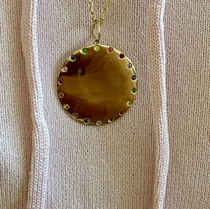 14KT Gold Gemstone, Extra Large Disk Pendant Charm