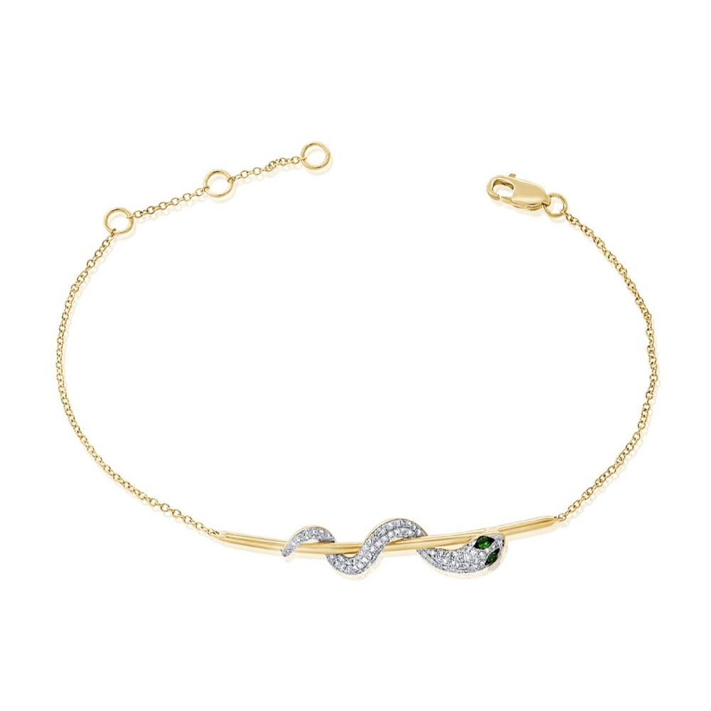 
                
                    Load image into Gallery viewer, 14KT Gold Diamond Snake on Chain Bracelet
                
            