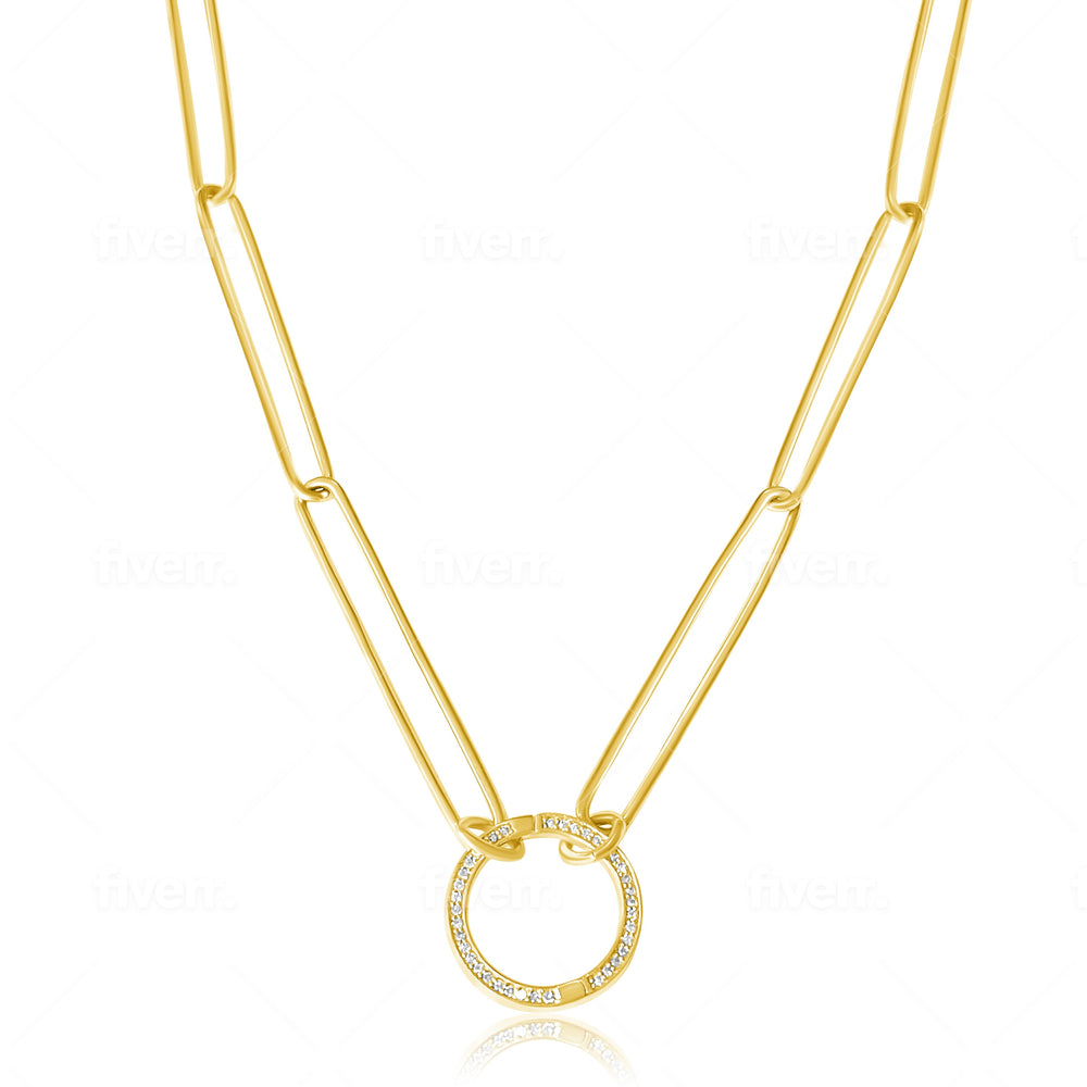 14KT Gold Ara Elongated Link Chain with Diamond Openable Link