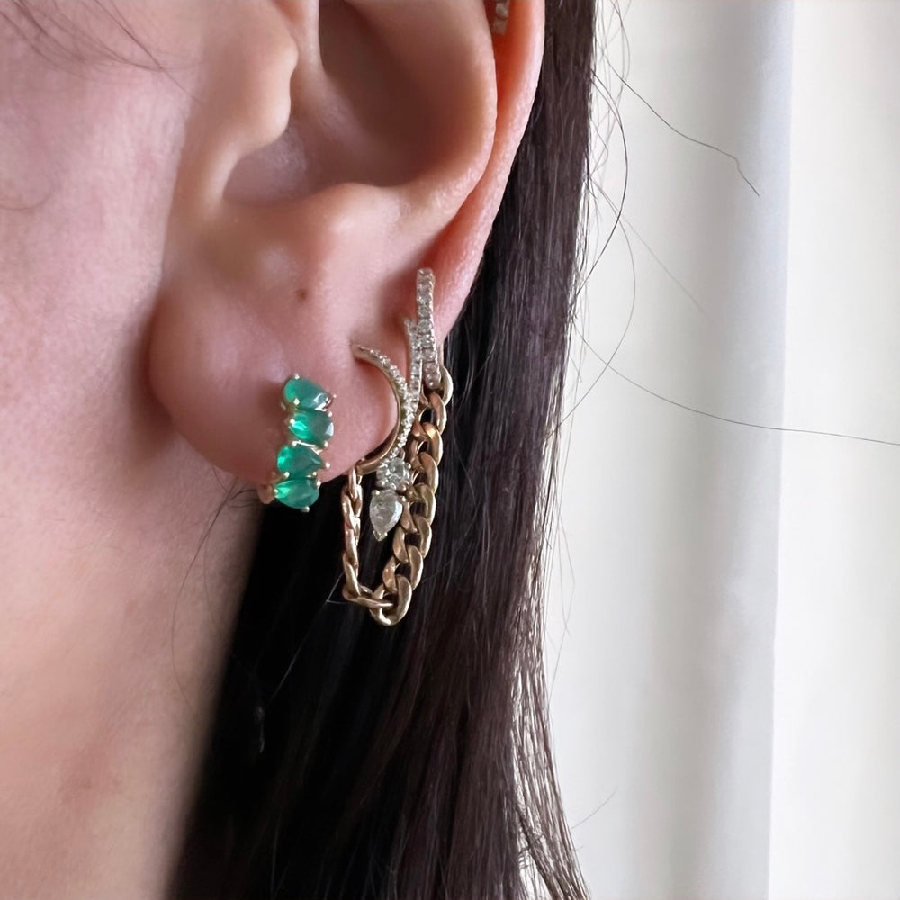 14KT Gold Green Agate Huggie Earrings
