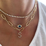 14KT Gold Diamond Initial Link Necklace