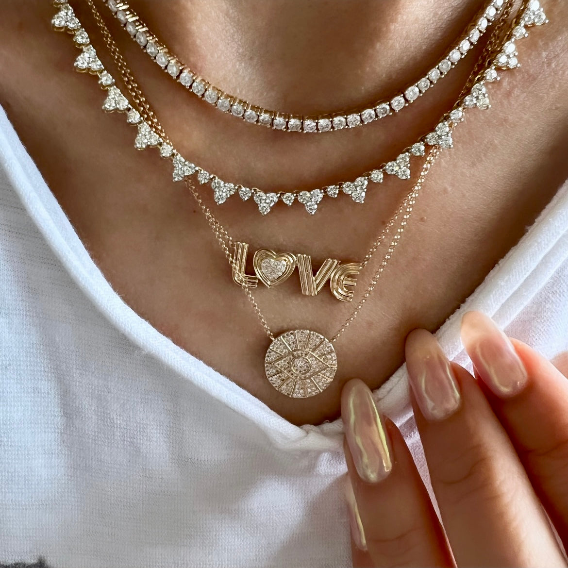 14KT Gold Diamond Grand Cluster Drop Necklace Luxe