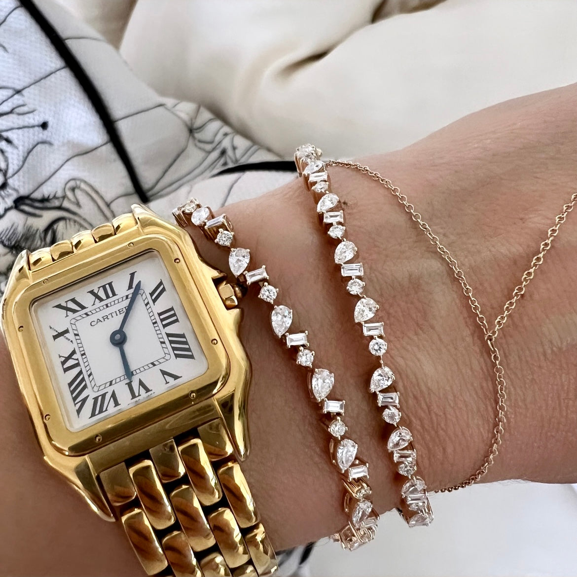 14KT Gold Multi Shaped Diamond Luxe Bangle Bracelet