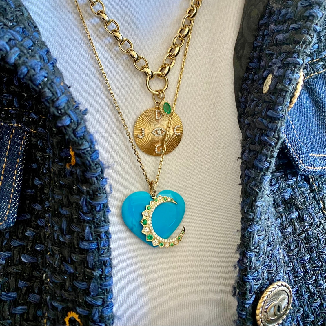 14KT Gold Diamond Bespoke Custom Disk Pendant Charm