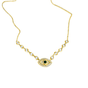 
                
                    Load image into Gallery viewer, 14KT Gold Diamond Mirabella Evil Eye Necklace
                
            