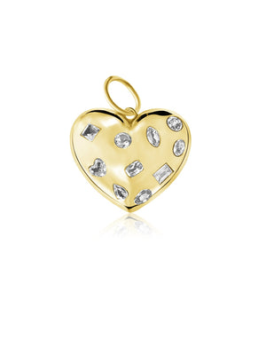 14KT Gold Diamond Puffy Heart Pendant Charm