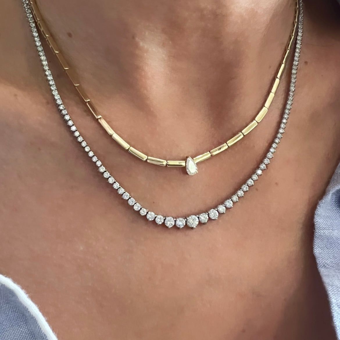 14KT Gold Graduating Diamond Desiree Three Prong Tennis Necklace