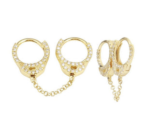 
                
                    Load image into Gallery viewer, 14KT Gold Diamond Handcuff Double Earrings Short
                
            