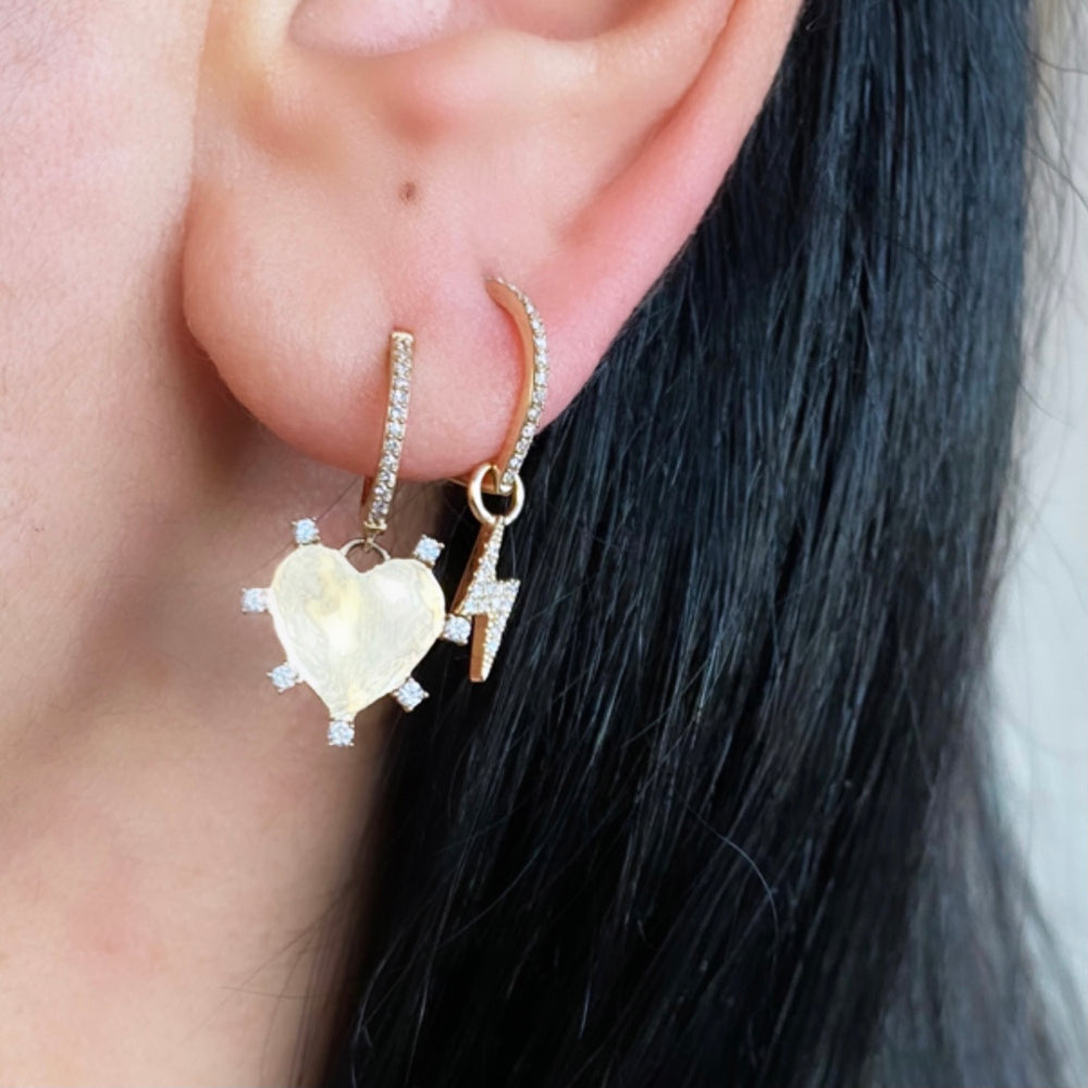 
                
                    Load image into Gallery viewer, 14KT Gold Diamond Simone Heart Huggie Earrings
                
            