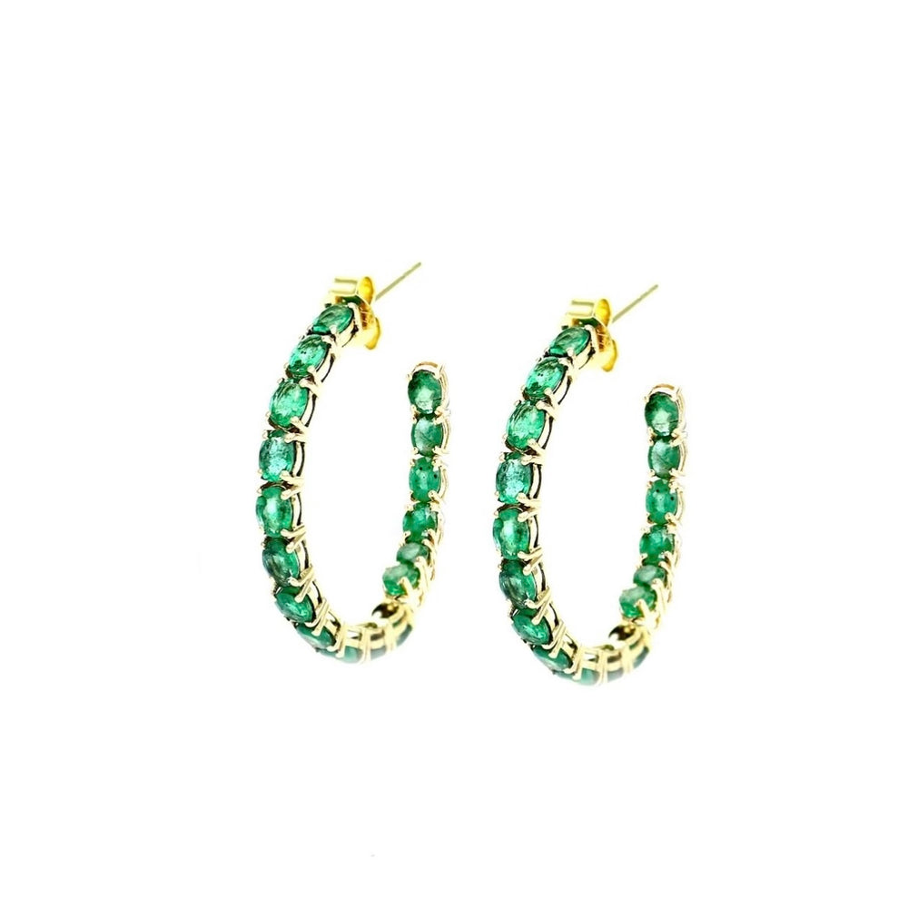 14KT Gold Emerald Hoop Earrings