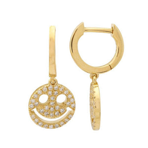 
                
                    Load image into Gallery viewer, 14KT Gold Diamond Smiley Face Huggie Earrings
                
            