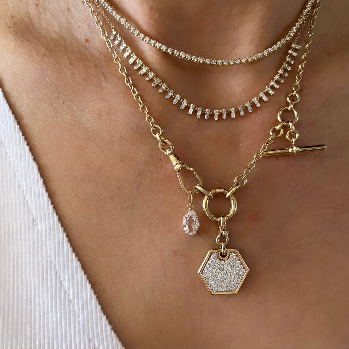 14KT Gold Baguette Diamond Regine Necklace