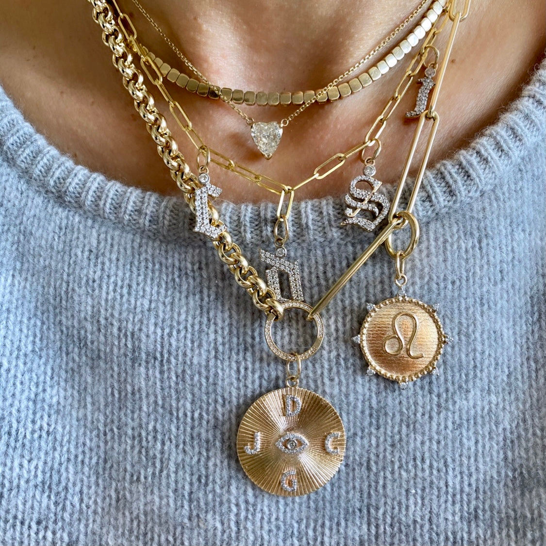 14KT Gold Diamond Bespoke Custom Disk Pendant Charm