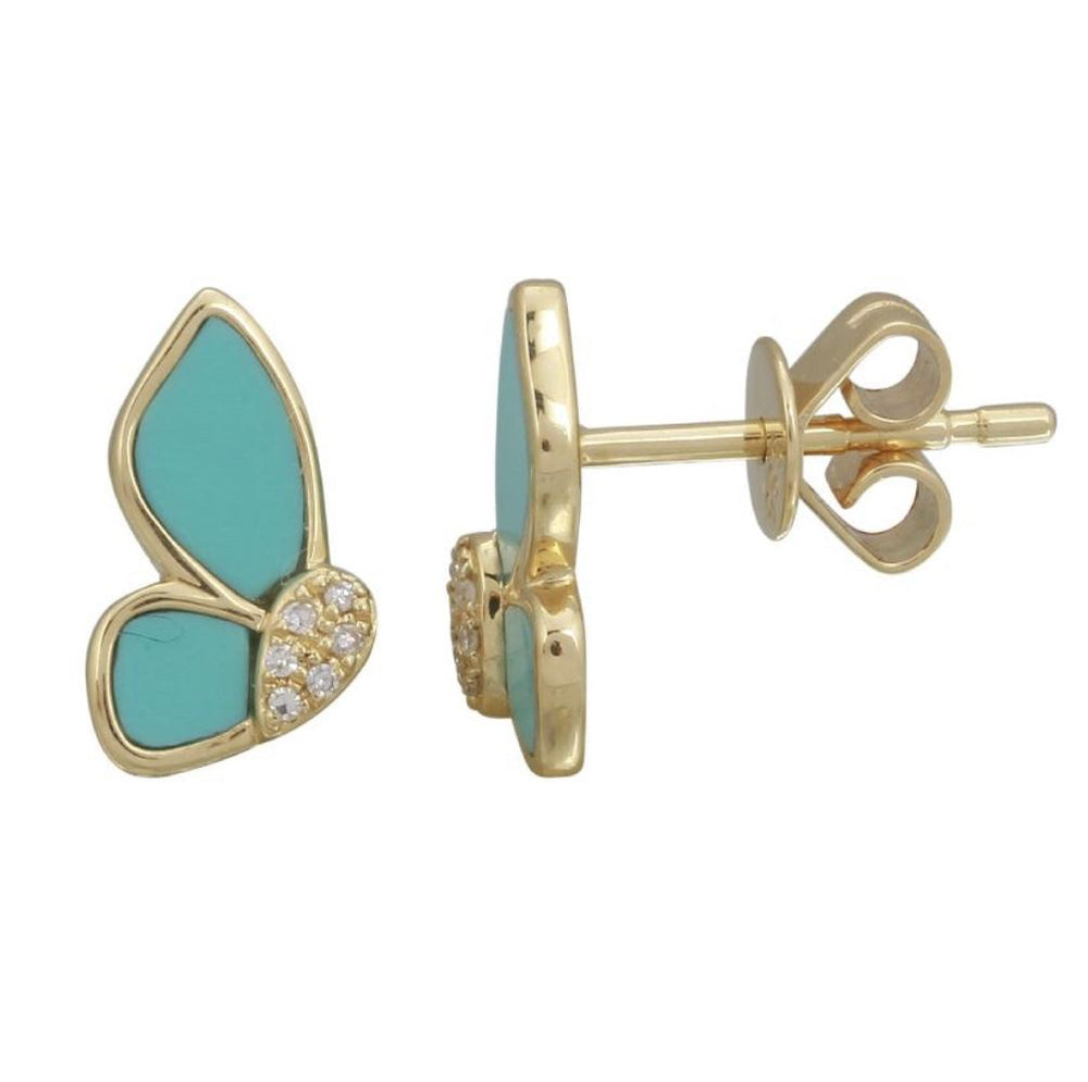 14KT Gold Diamond Turquoise Butterfly Earrings