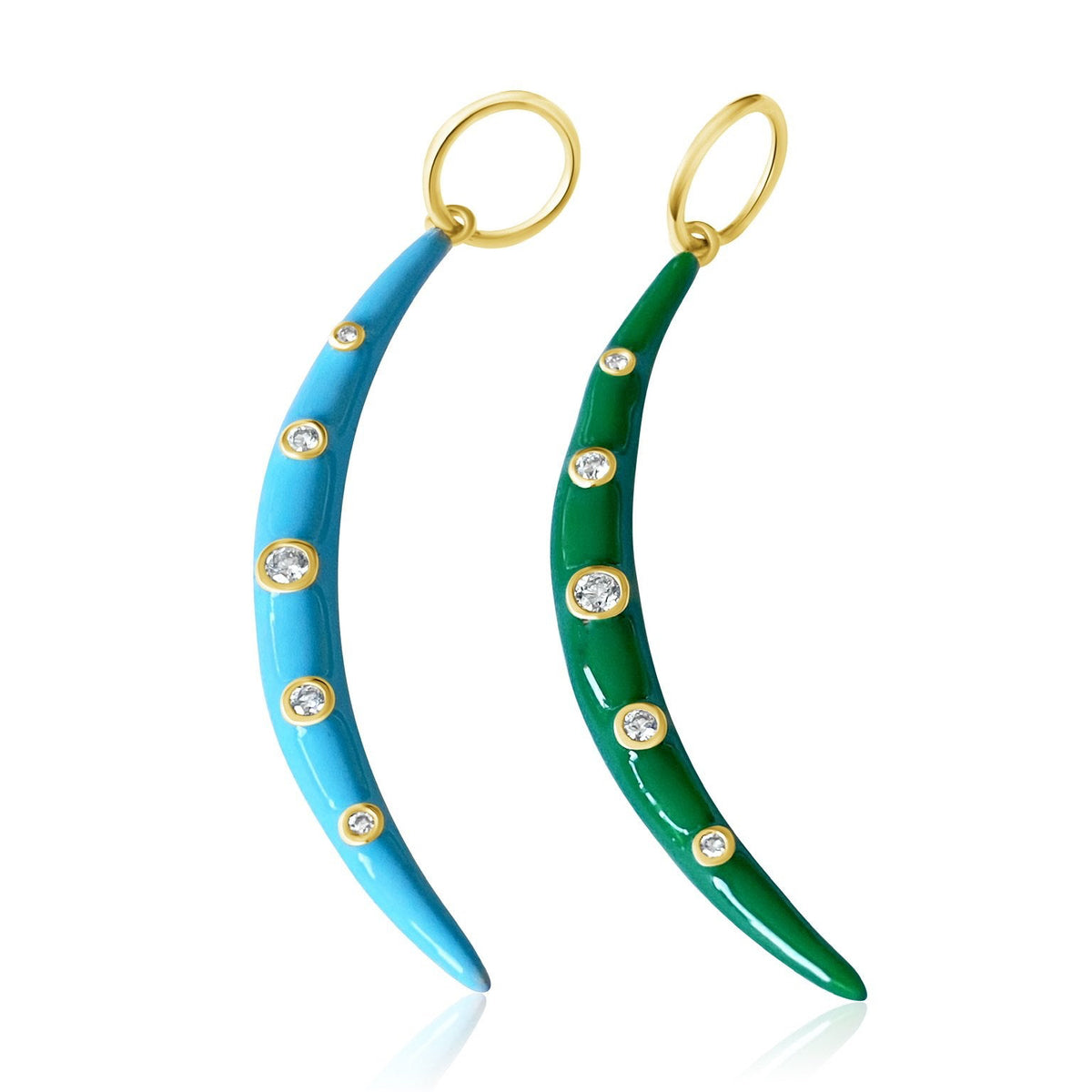 14KT Gold Diamond Enamel Crescent Moon Pendant Charm
