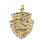 14KT Gold Diamond Custom Initial Shield Pendant Charm, Best Seller!