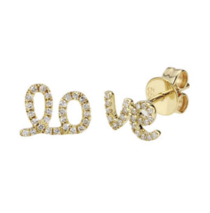 14KT Gold Diamond Script LO VE Stud Earrings