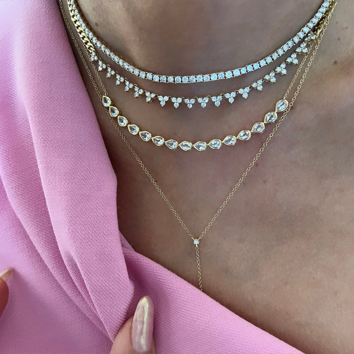 14KT Gold Pear Shaped White Topaz Necklace