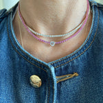 14KT Gold Pink Sapphire White Topaz Tennis Necklace