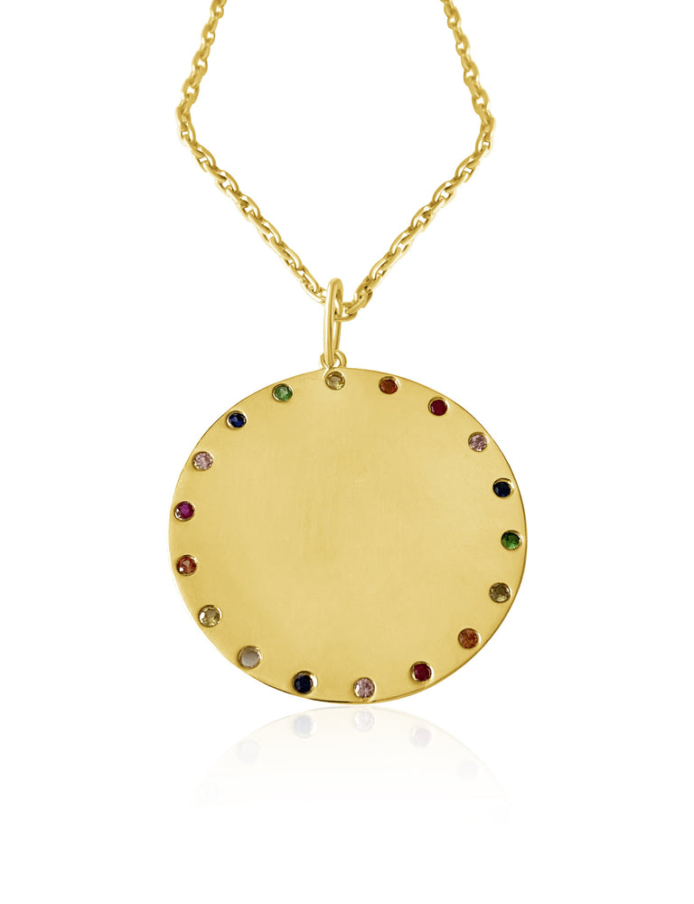 
                
                    Load image into Gallery viewer, 14KT Gold Gemstone, Extra Large Disk Pendant Charm
                
            