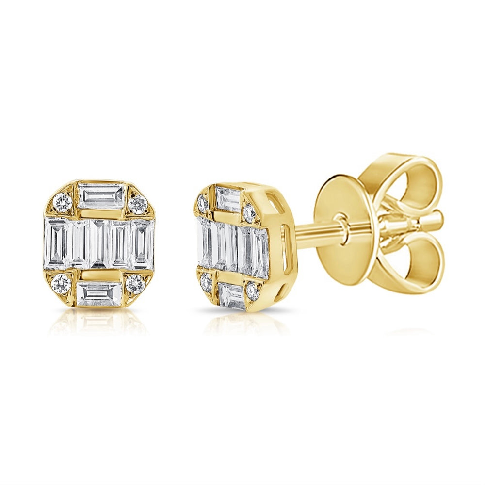
                
                    Load image into Gallery viewer, 14KT Gold Baguette Diamond Larissa Stud Earrings
                
            
