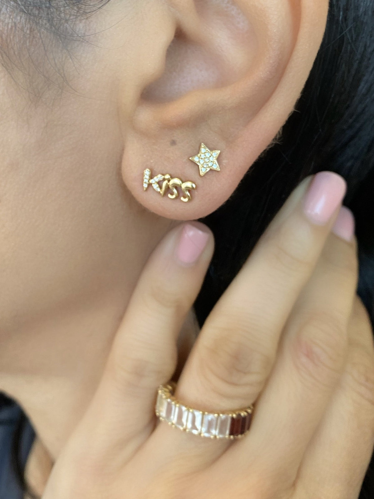 14KT Gold Diamond KISS Stud Earrings