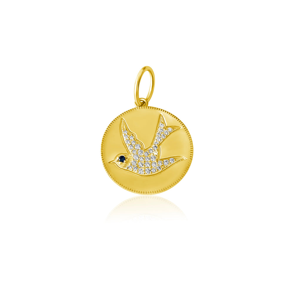 
                
                    Load image into Gallery viewer, 14KT Gold Diamond Dove Disk Pendant Charm
                
            