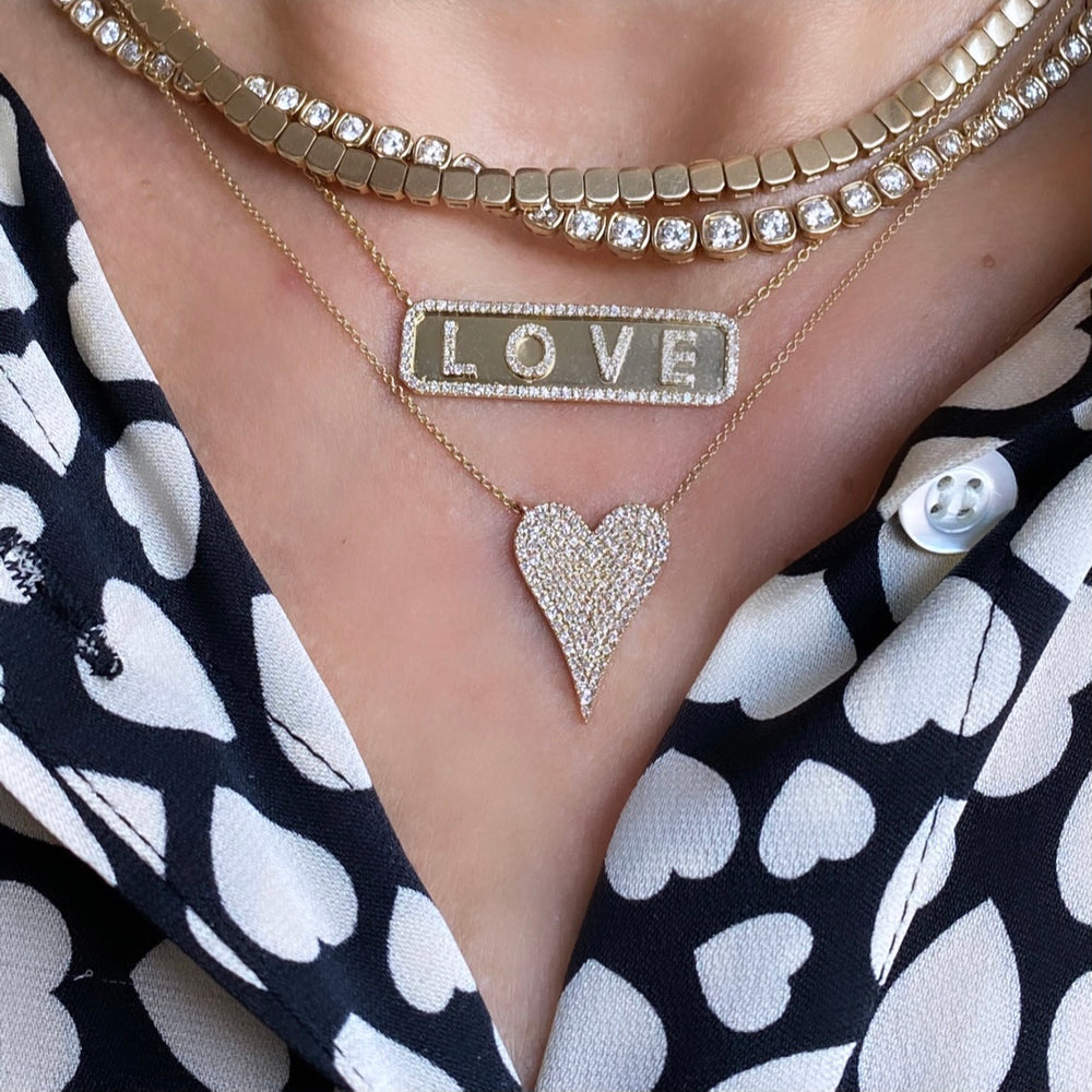 14KT Gold Diamond LOVE Plate Necklace