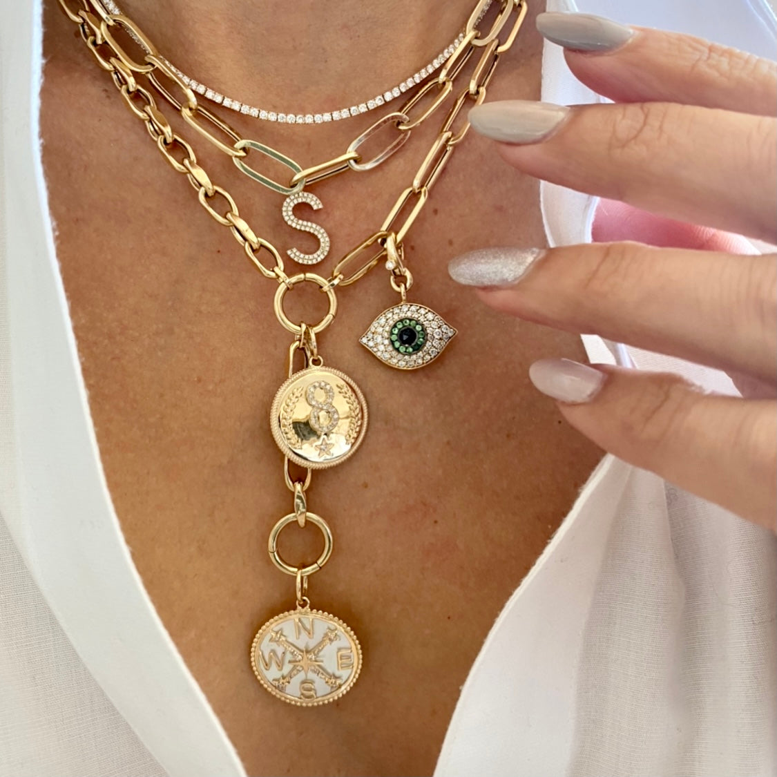 14KT Gold Diamond Alina Compass Pendant Charm