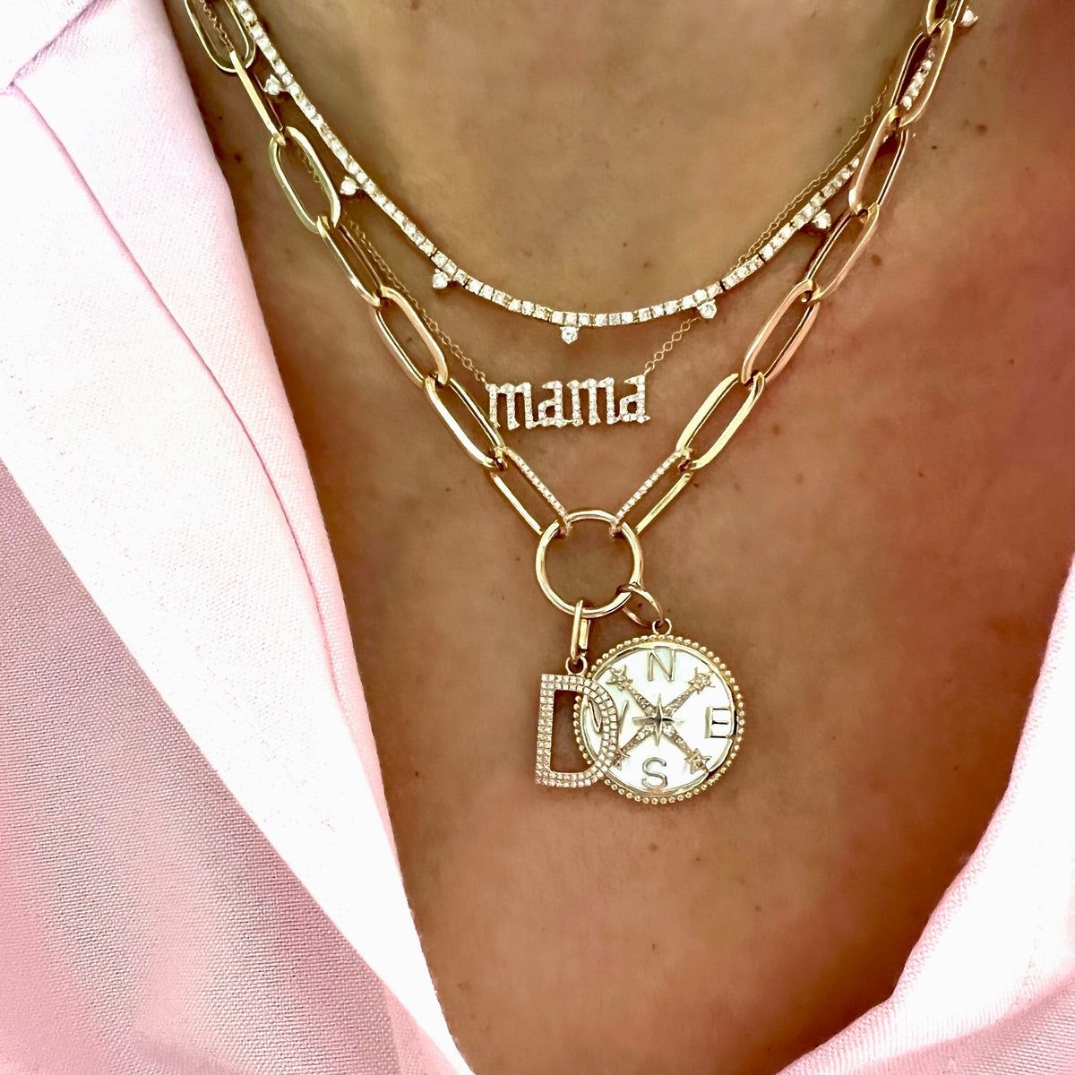 14KT Gold Diamond Alana Link Chain Charm Necklace
