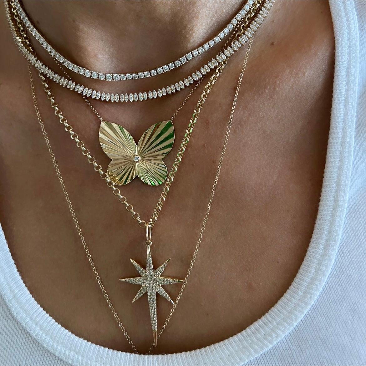 14KT Gold Diamond Romy Elongated Star Pendant Charm