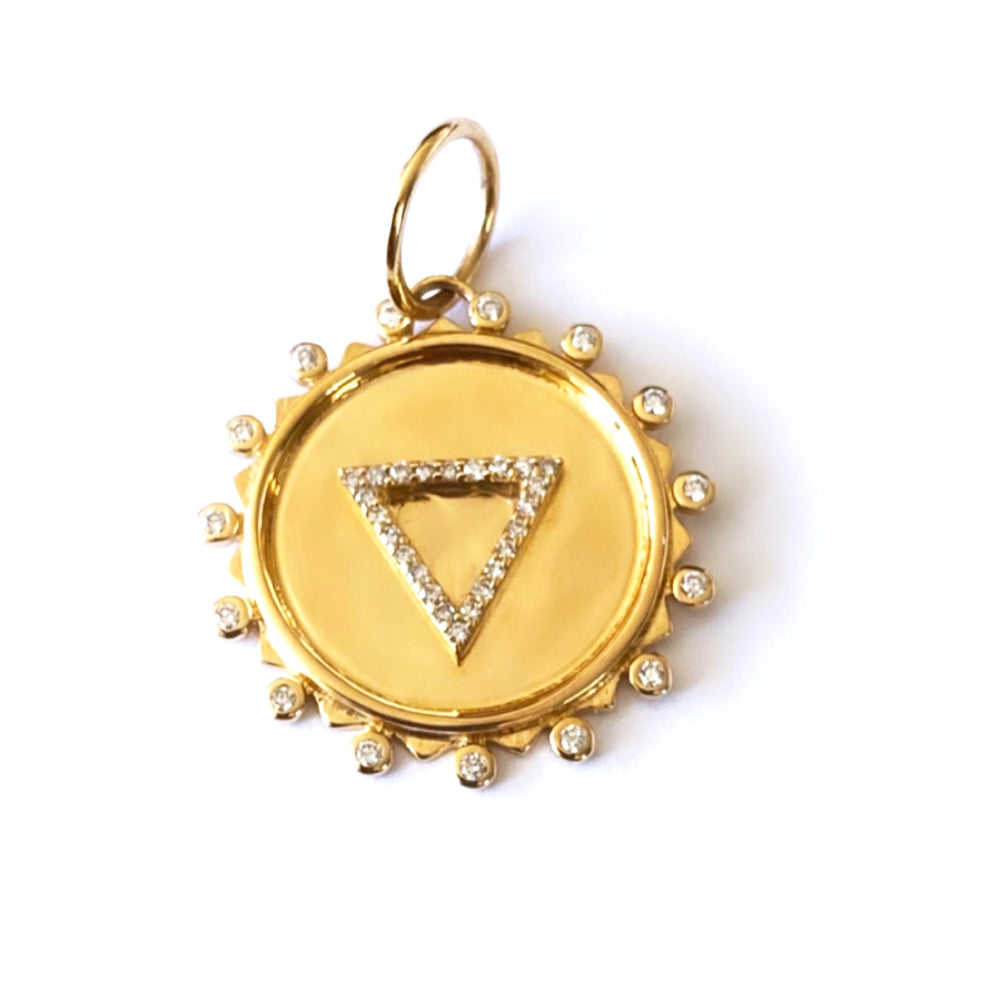 
                
                    Load image into Gallery viewer, 14KT Gold Diamond Triangle Disk Pendant Charm
                
            