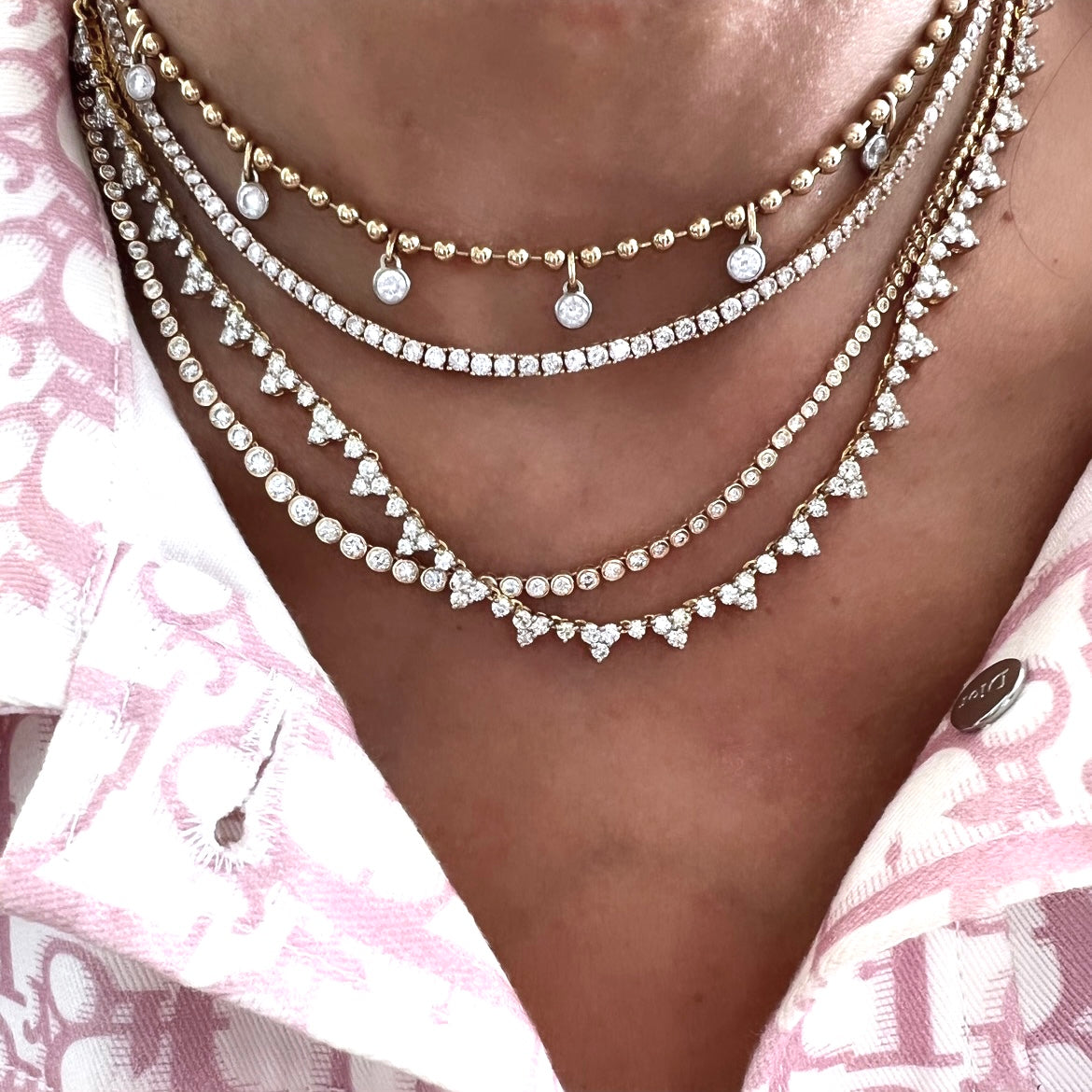 14KT Gold Diamond Grand Cluster Drop Necklace Luxe