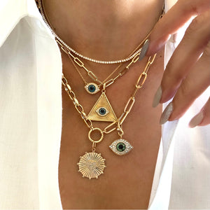 
                
                    Load image into Gallery viewer, 14KT Gold Diamond Layla Triangle Evil Eye Pendant Charm
                
            