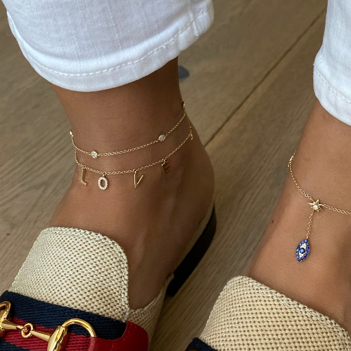 14KT Gold Diamond LOVE Anklet