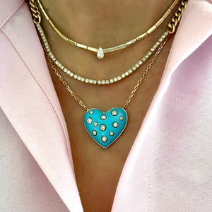 
                
                    Load image into Gallery viewer, 14KT Gold Diamond Jumbo Turquoise Heart Necklace
                
            