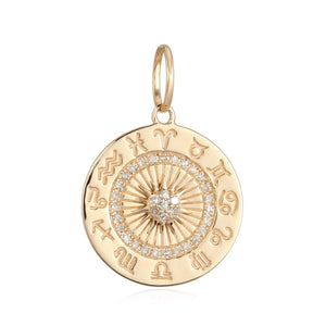 
                
                    Load image into Gallery viewer, 14KT Gold Diamond Zodiac Wheel Charm Pendant
                
            