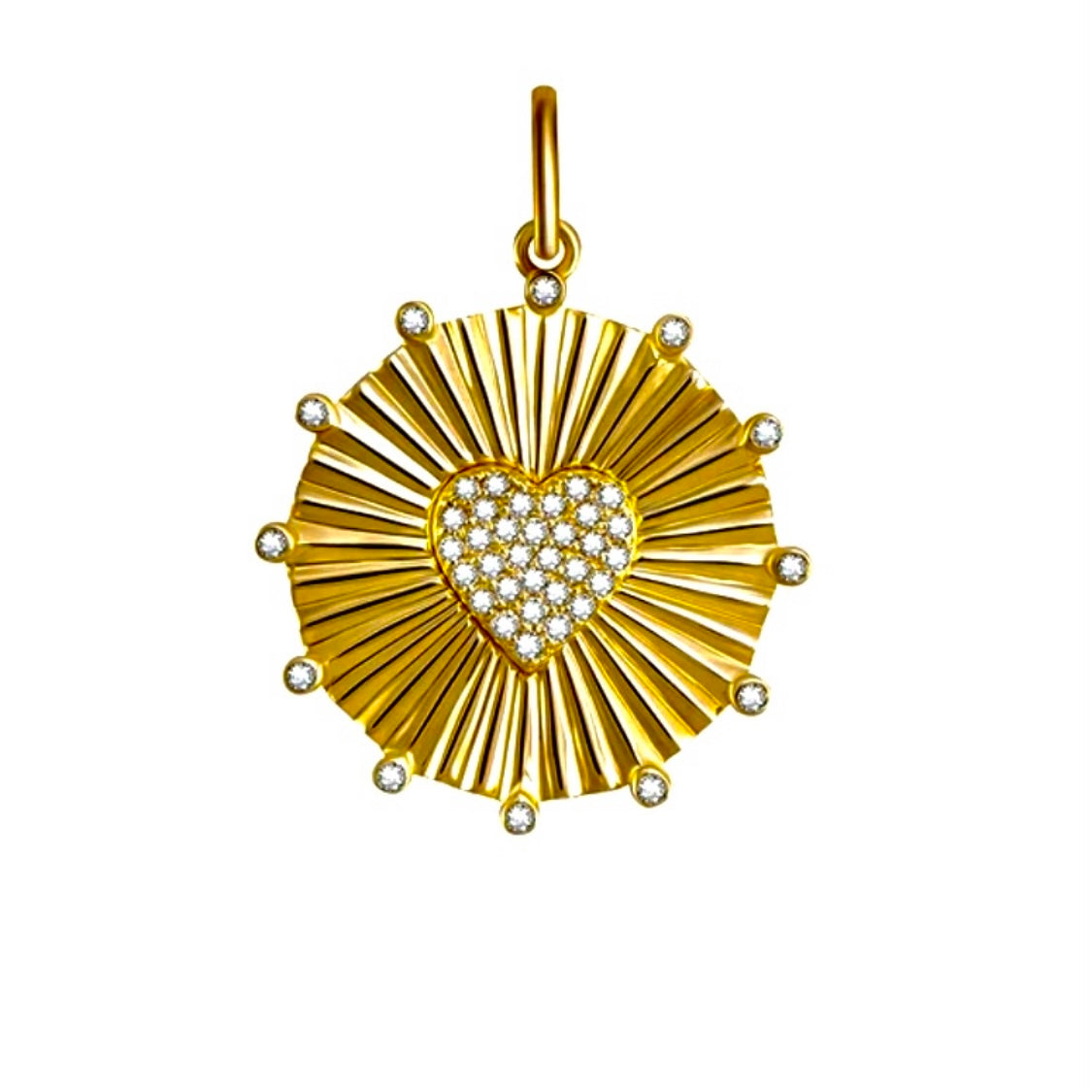 14KT Gold Diamond Heart Disk Charm Pendant