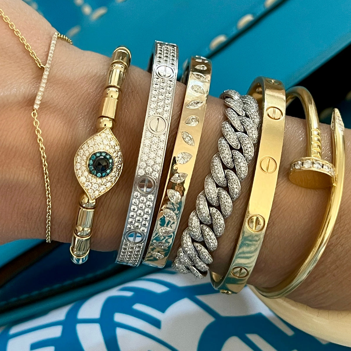 14KT Gold Multi Shape Diamond Solange Luxe Bangle Bracelet
