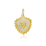 14KT Gold Diamond Contessa Scalloped Shield Pendant Charm