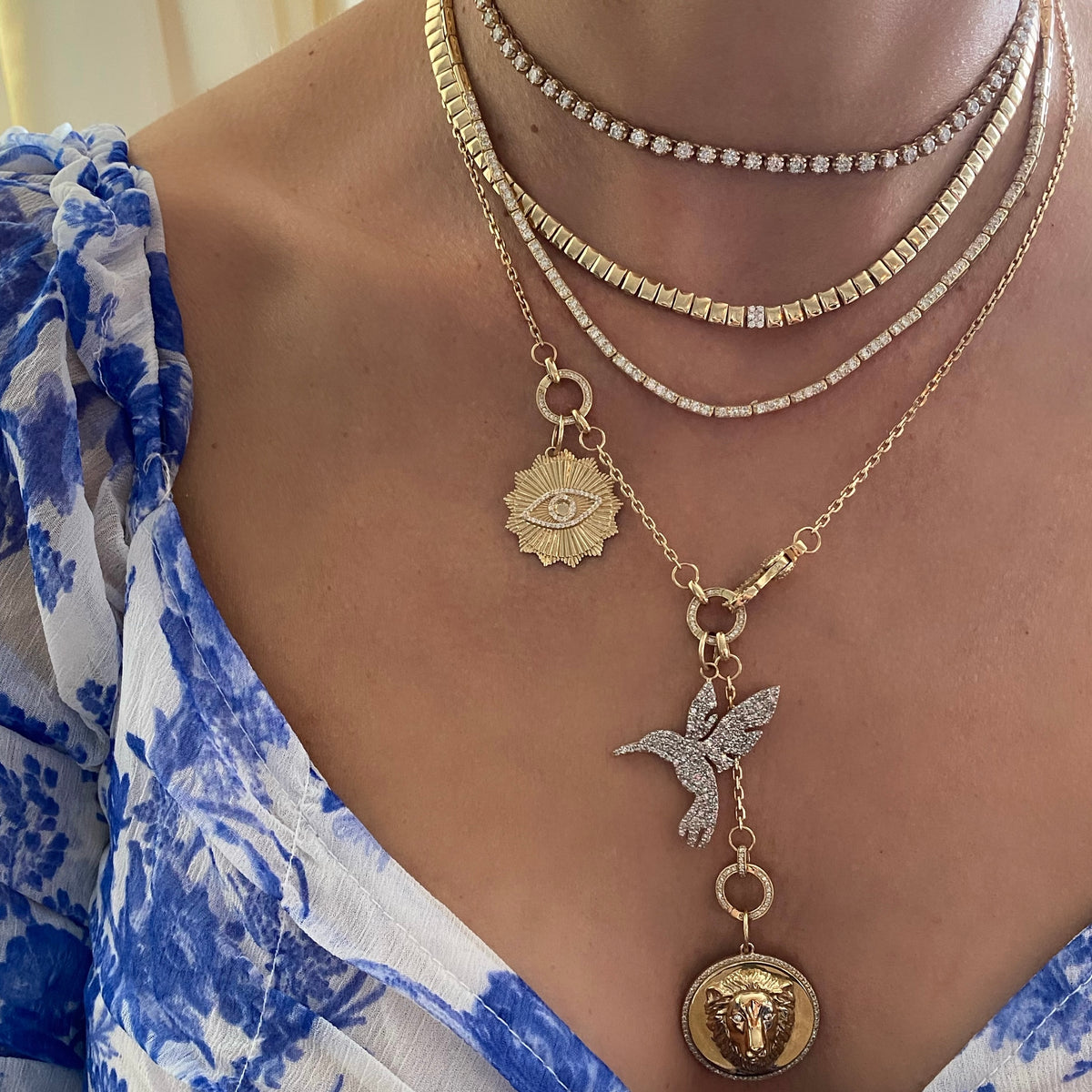 14KT Gold Diamond Large Hummingbird Pendant Charm